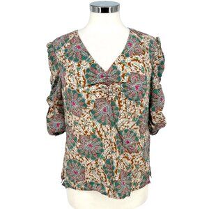 Veronica Beard Henrieta Silk Floral Ruched Blouse Top Multicolor Size 8